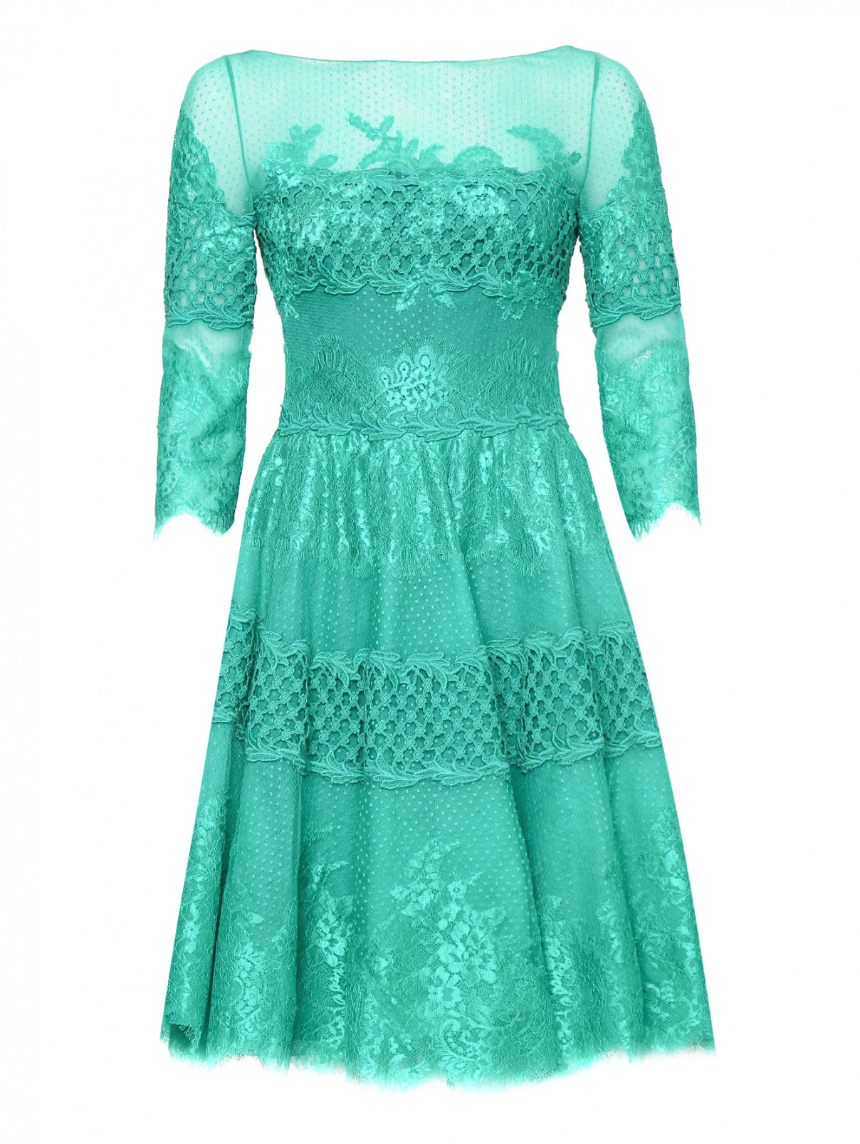 Платье из кружева с рукавами 3/4 Tony Ward  –  Общий вид  – Цвет:  Зеленый