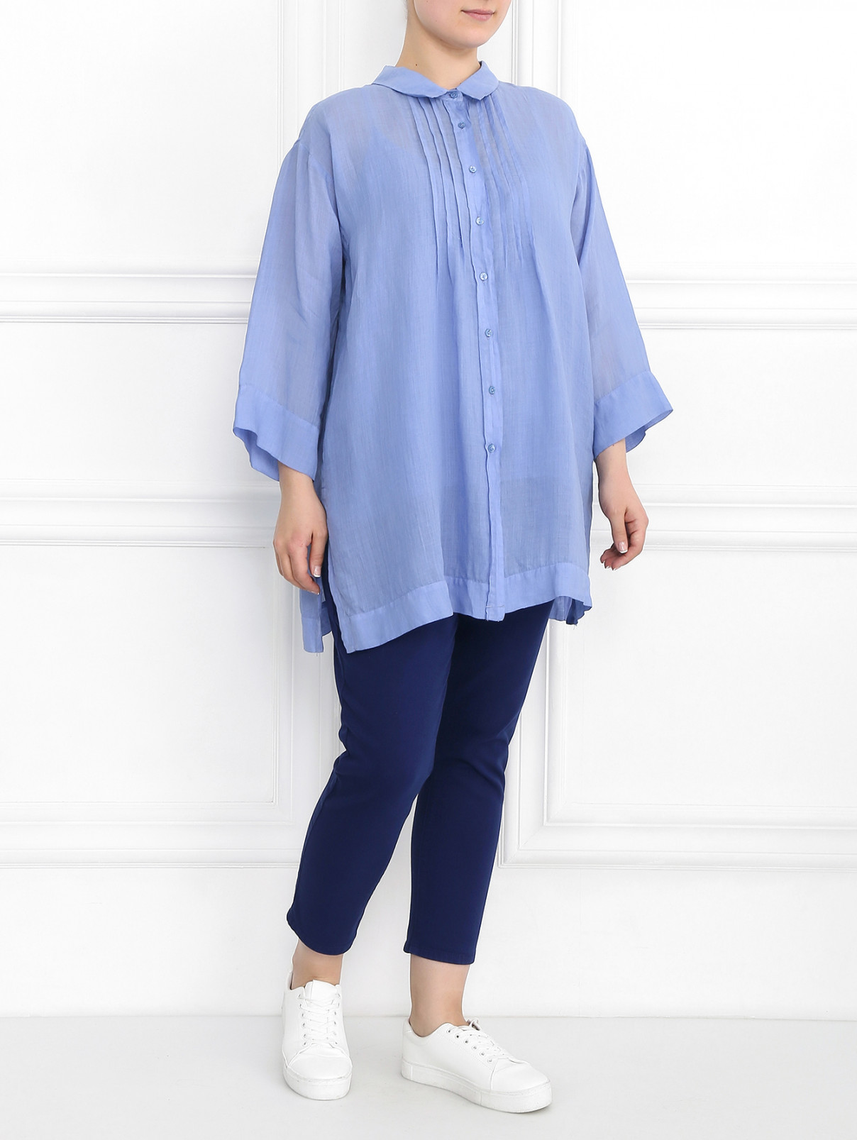 Удлиненная блуза с контрастной отделкой Voyage by Marina Rinaldi  –  Модель Общий вид  – Цвет:  Синий