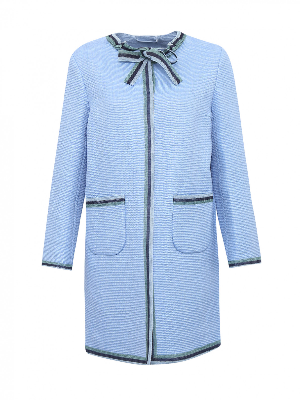 Пальто из фактурной ткани с контрастной отделкой Ermanno Scervino  –  Общий вид  – Цвет:  Синий