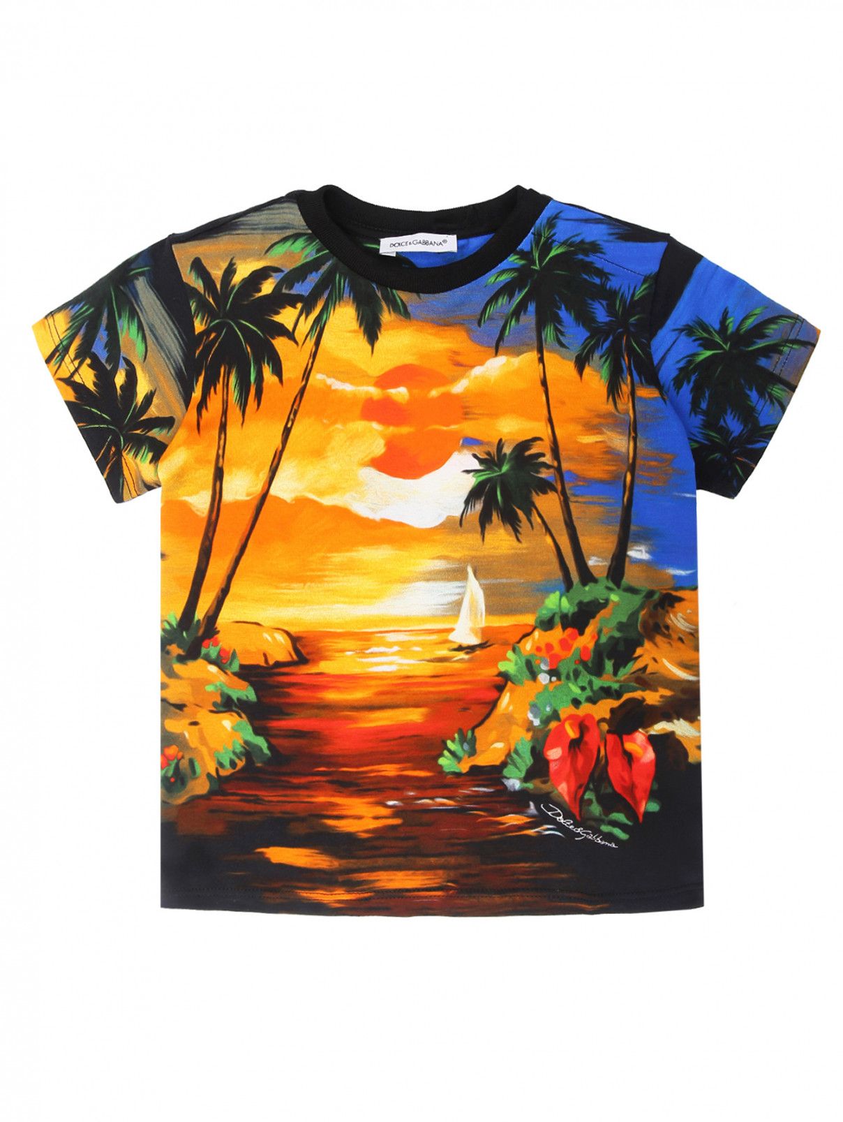 Футболка из хлопка с узором Dolce & Gabbana  –  Общий вид  – Цвет:  Узор