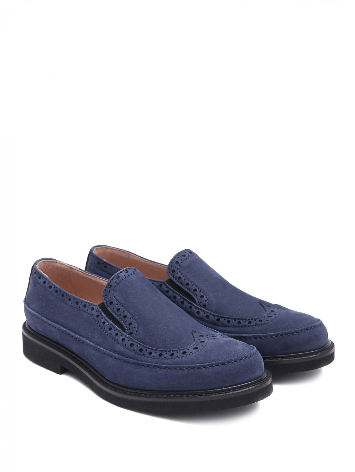 Замшевые туфли с перфорацией MONTELPARE TRADITION  –  Общий вид  – Цвет:  Синий