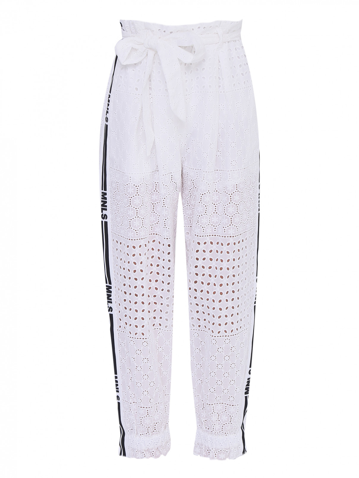 Хлопковые брюки из шитья MONNALISA  –  Общий вид  – Цвет:  Белый