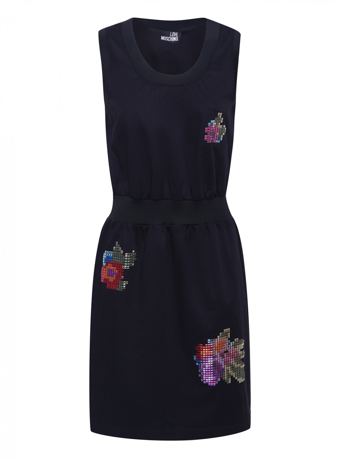 Платье без рукавов с декором Love Moschino  –  Общий вид  – Цвет:  Черный
