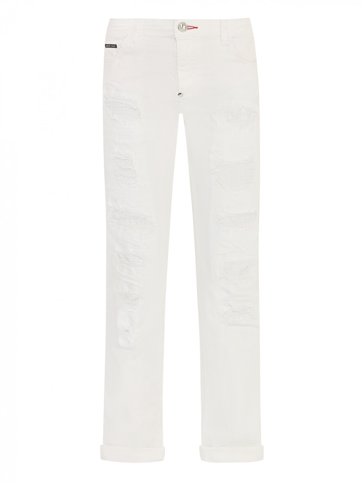 Прямые джинсы с разрезами Philipp Plein  –  Общий вид  – Цвет:  Белый