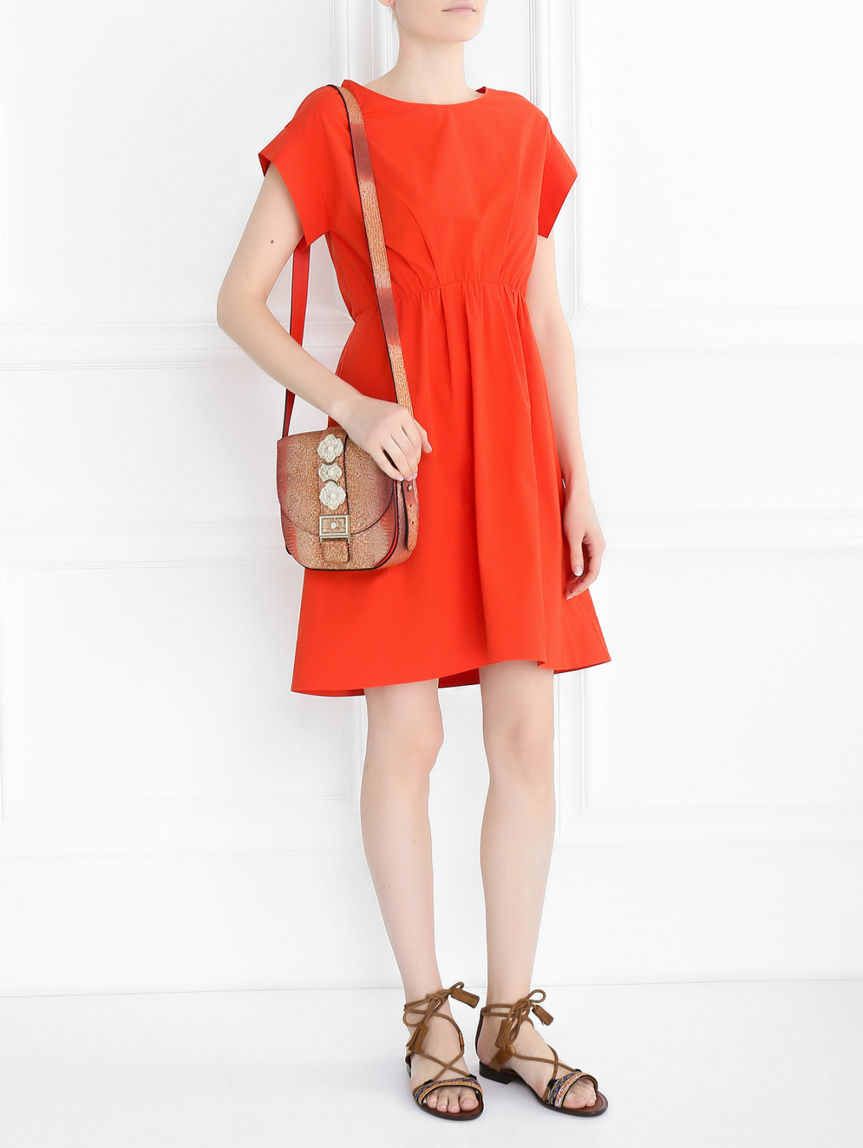 Платье из хлопка со складками Moschino Boutique  –  Модель Общий вид  – Цвет:  Красный