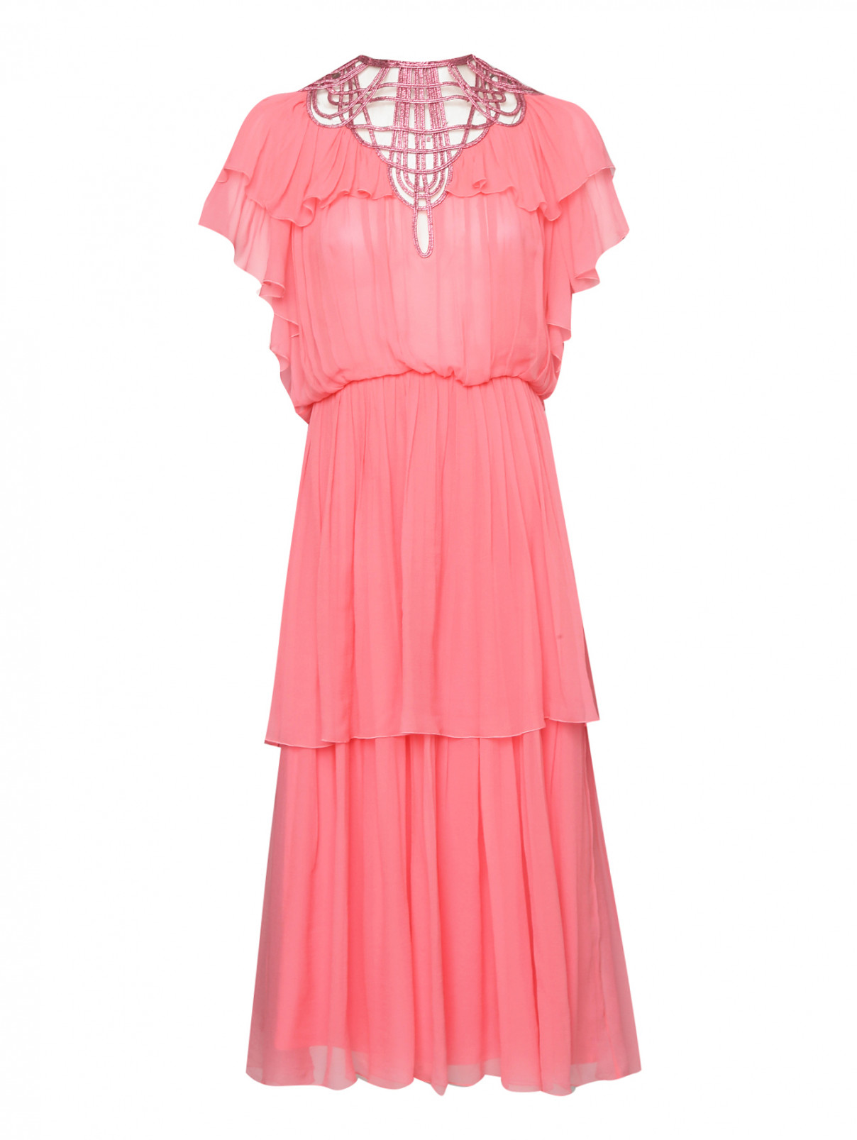 Платье-миди из шелка с декоративной отделкой Alberta Ferretti  –  Общий вид  – Цвет:  Розовый