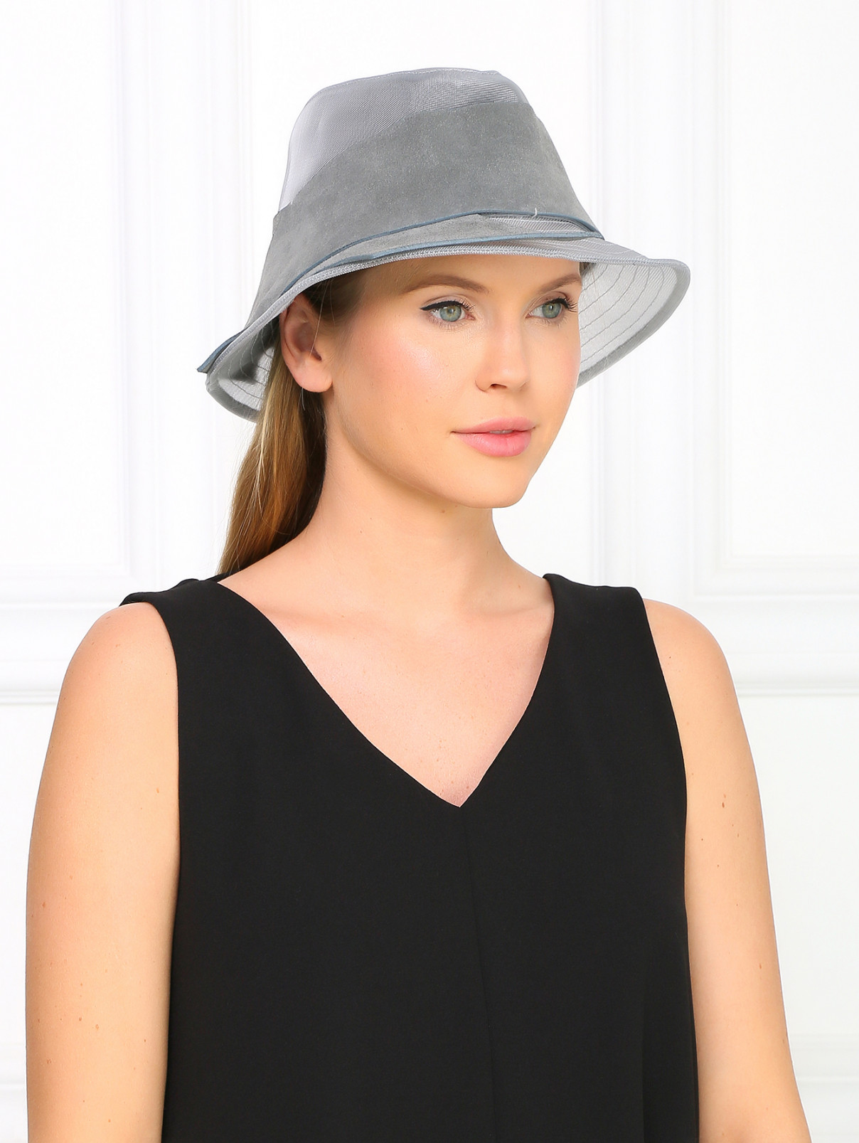 Шляпа из сетки с кожаной отделкой Emporio Armani  –  Модель Общий вид  – Цвет:  Серый