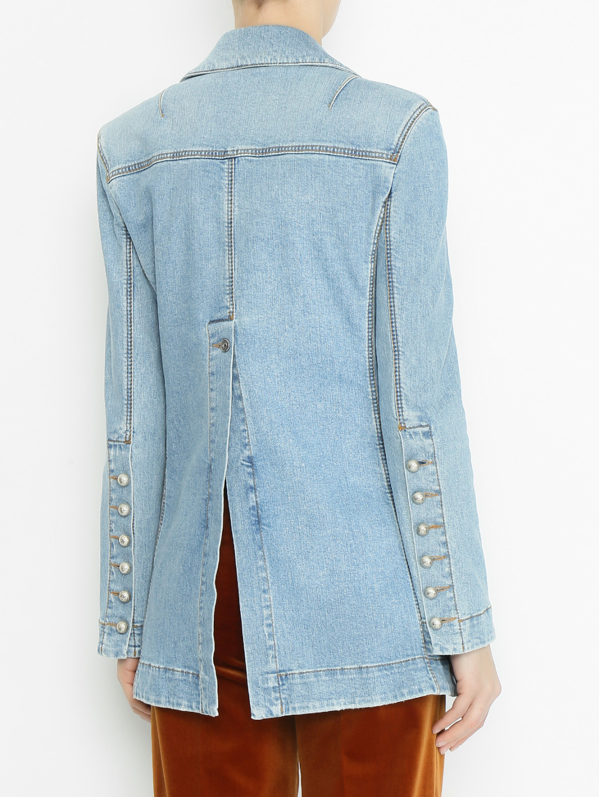 Двубортная джинсовая куртка с брошью Ermanno Scervino  –  МодельВерхНиз1  – Цвет:  Синий