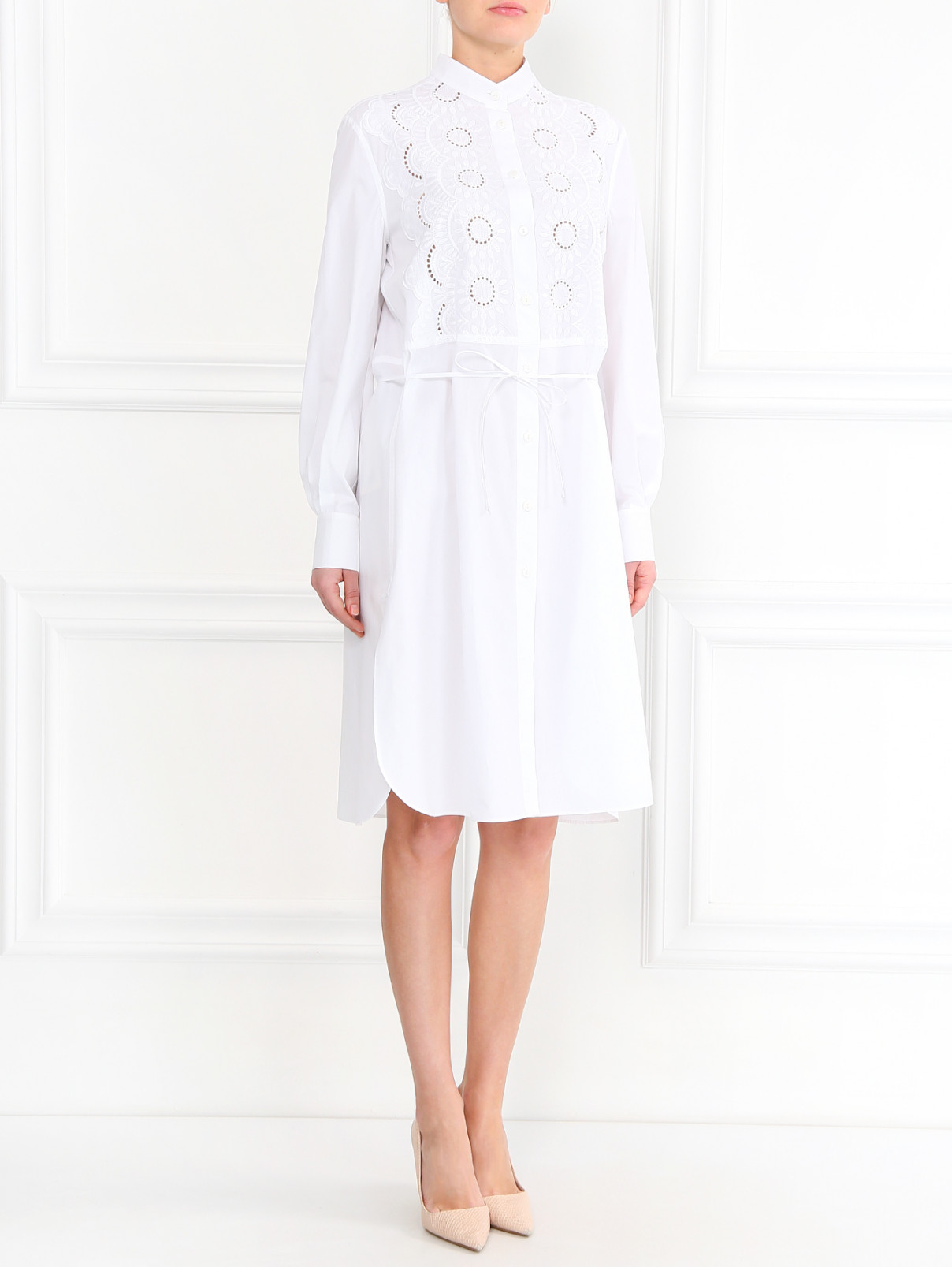 Платье-рубашка из хлопка с вышивкой Alberta Ferretti  –  Модель Общий вид  – Цвет:  Белый
