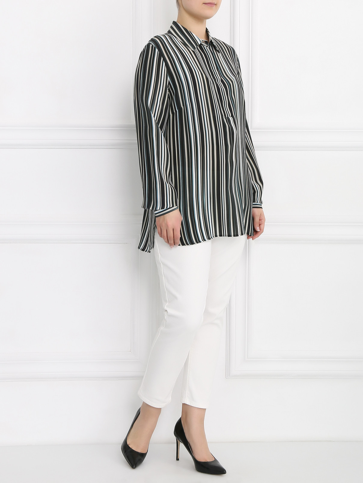 Блуза из шелка с узором "полоска" Marina Rinaldi  –  Модель Общий вид  – Цвет:  Узор