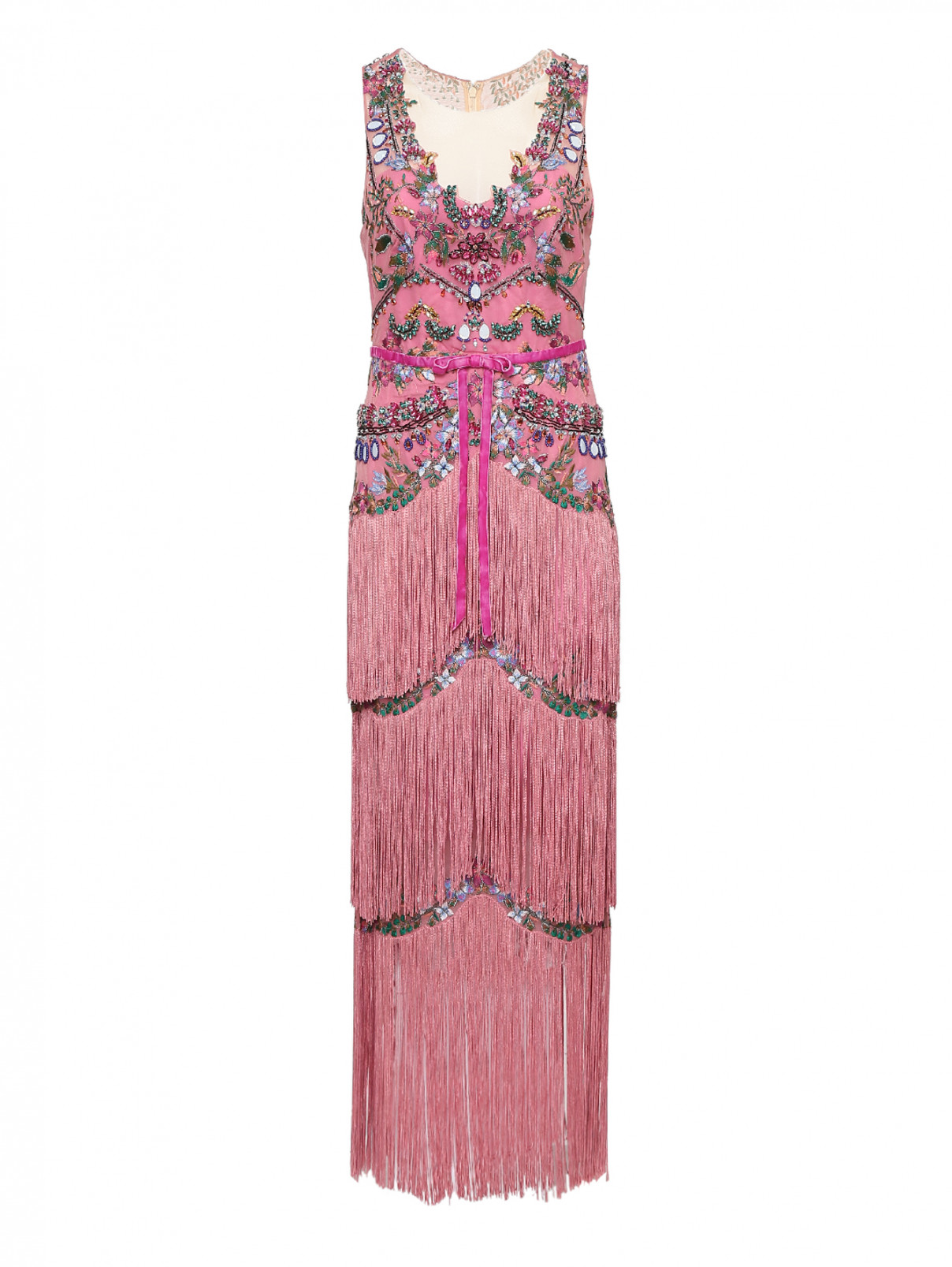 Платье макси с декором стразами Marchesa  –  Общий вид  – Цвет:  Розовый