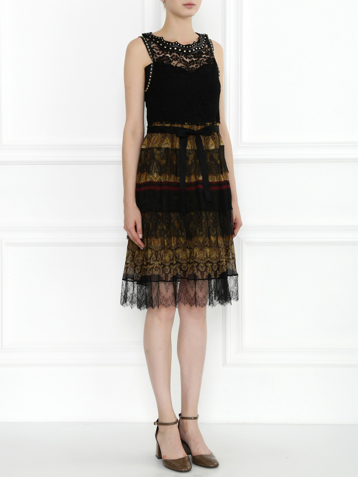 Платье-мини, декорированное кружевом и узором Etro  –  Модель Общий вид  – Цвет:  Узор