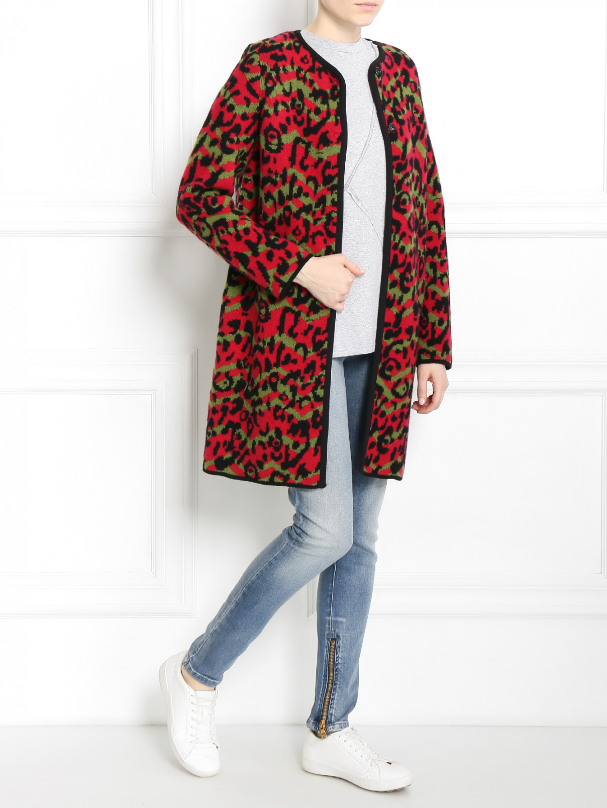 Однобортное пальто из шерсти с анималистичным узором M Missoni  –  Модель Общий вид  – Цвет:  Узор