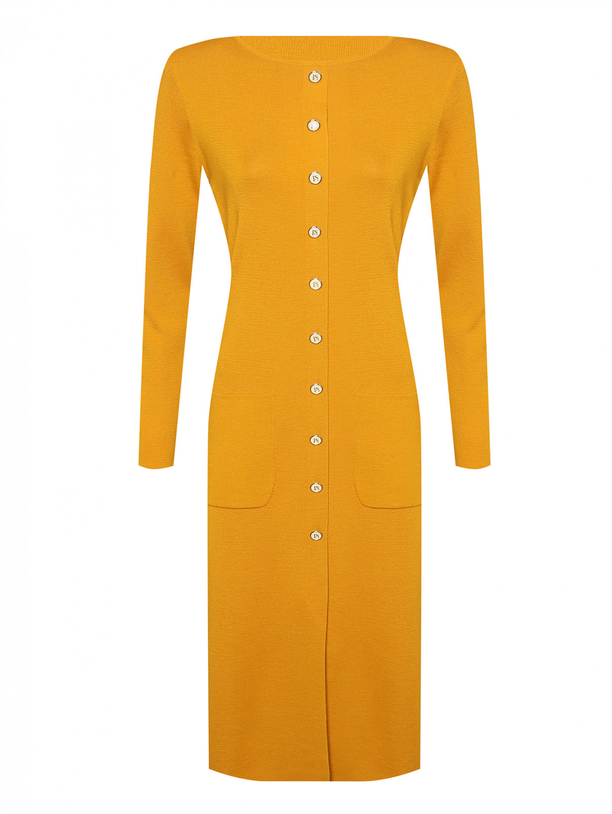 Трикотажное платье из шерсти с золотой фурнитурой Luisa Spagnoli  –  Общий вид  – Цвет:  Оранжевый