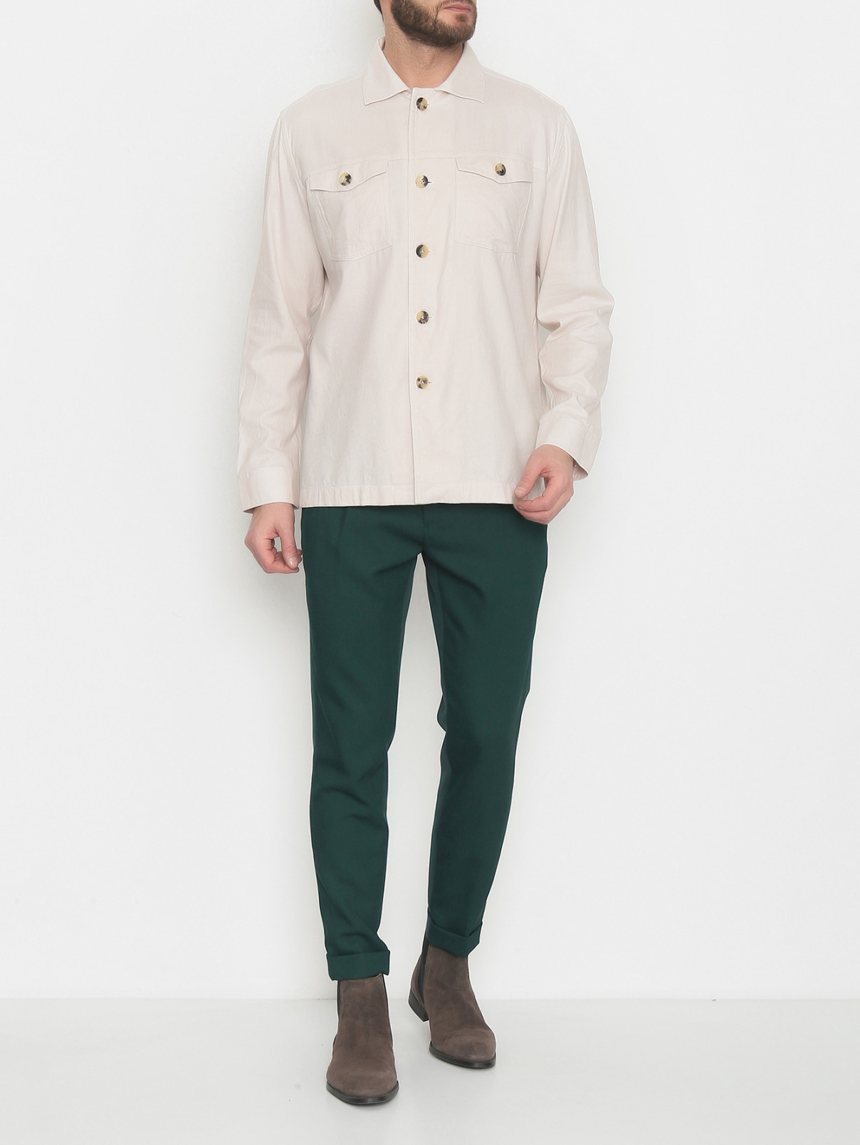 Рубашка из смешанного хлопка с накладными карманами Giampaolo  –  МодельОбщийВид  – Цвет:  Бежевый