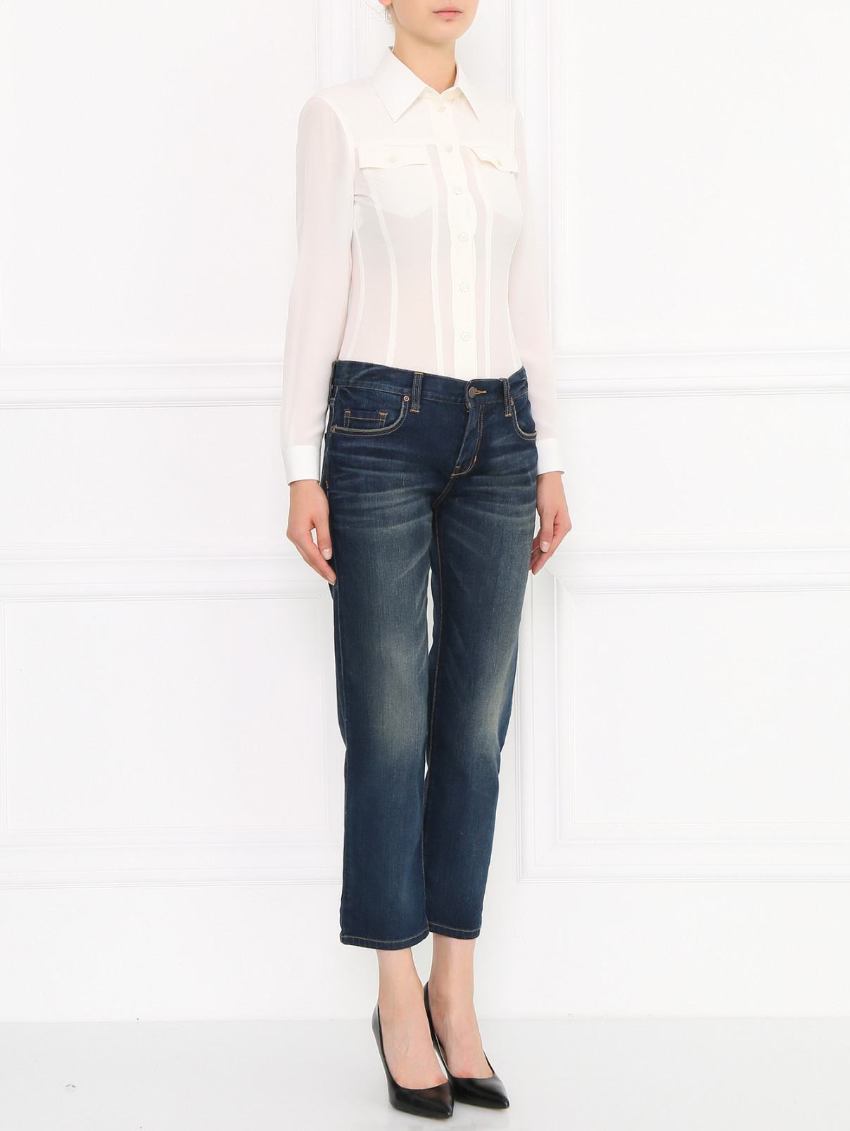 Укороченные джинсы прямого силуэта Juicy Couture  –  Модель Общий вид  – Цвет:  Синий
