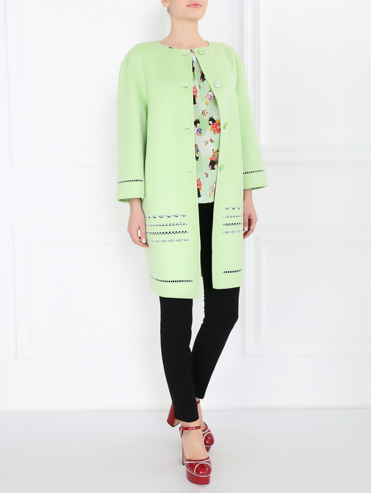 Пальто из шерсти с декоративной отделкой Ermanno Scervino  –  Модель Общий вид  – Цвет:  Зеленый