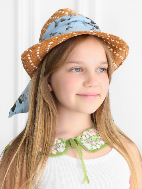 Шляпа соломенная украшенная хлопковым платком Tagliatore - Модель Общий вид