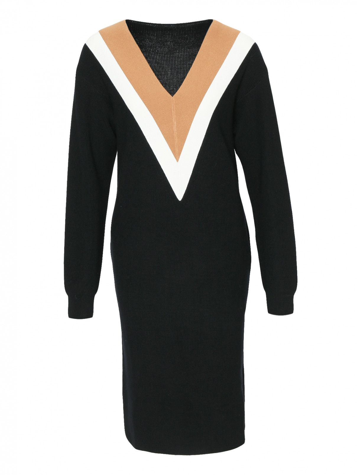 Платье из шерсти с контрастной отделкой Mo&Co  –  Общий вид  – Цвет:  Черный