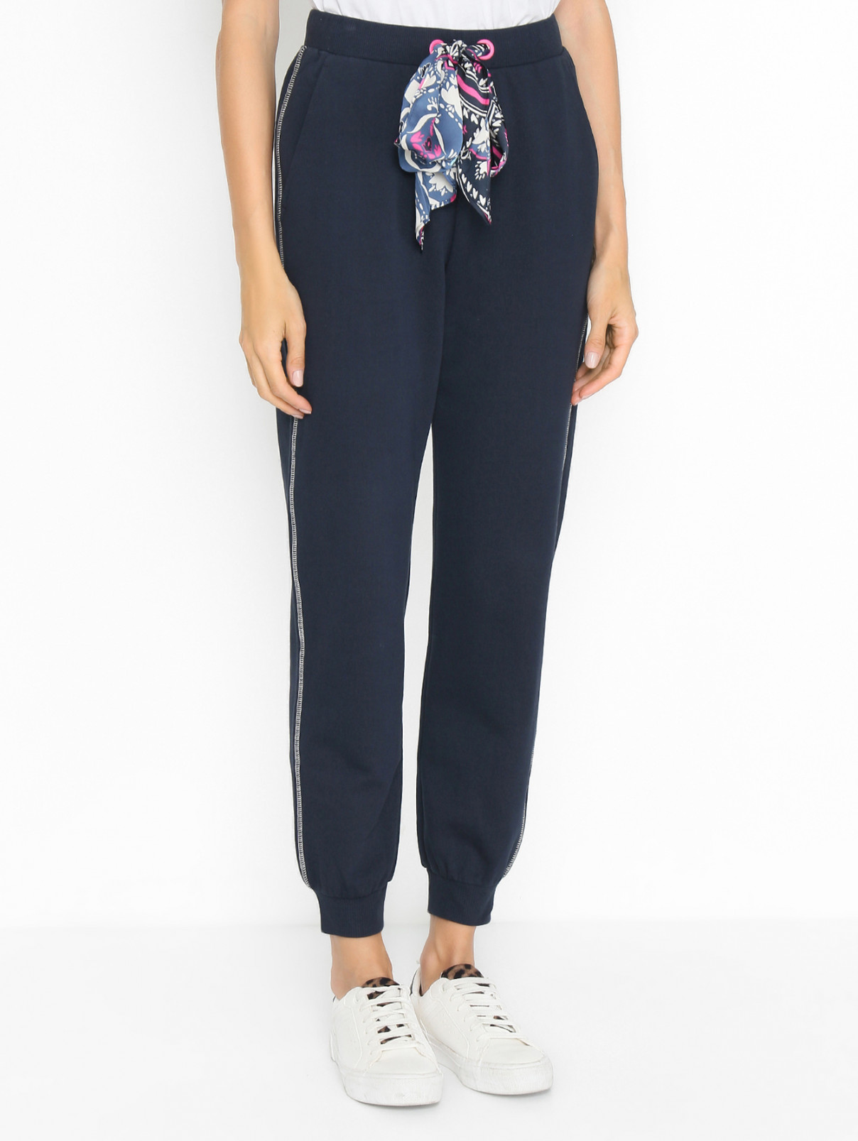 Трикотажные брюки из хлопка с поясом Max&Co  –  МодельВерхНиз  – Цвет:  Синий