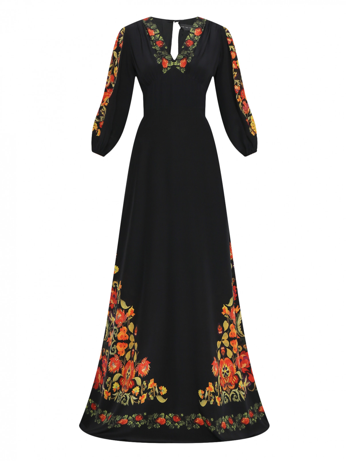 Платье-макси из шелка с цветочным узором Etro  –  Общий вид  – Цвет:  Черный