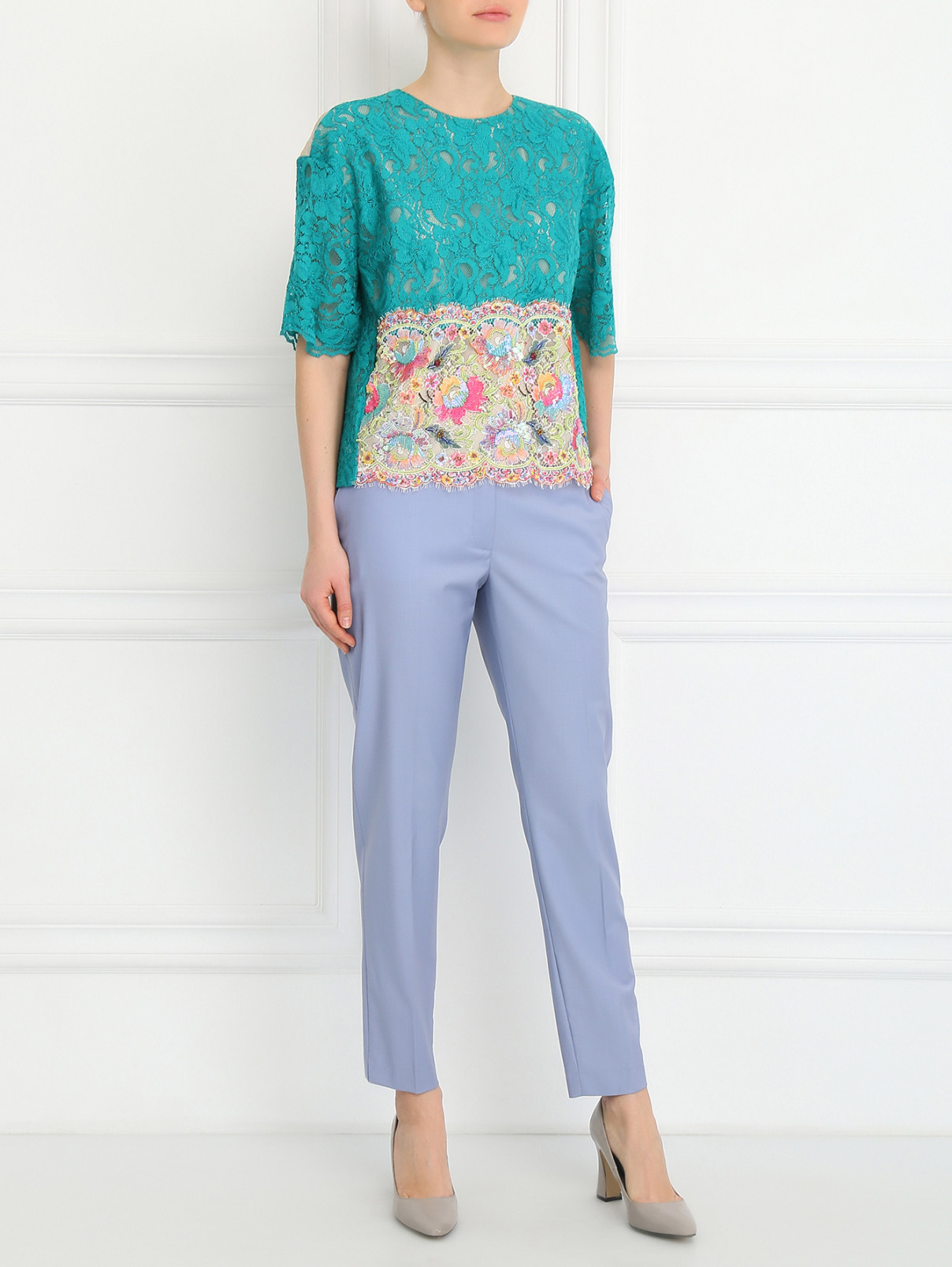 Ажурная блуза декорированная стеклярусом и пайетками Antonio Marras  –  Модель Общий вид  – Цвет:  Зеленый