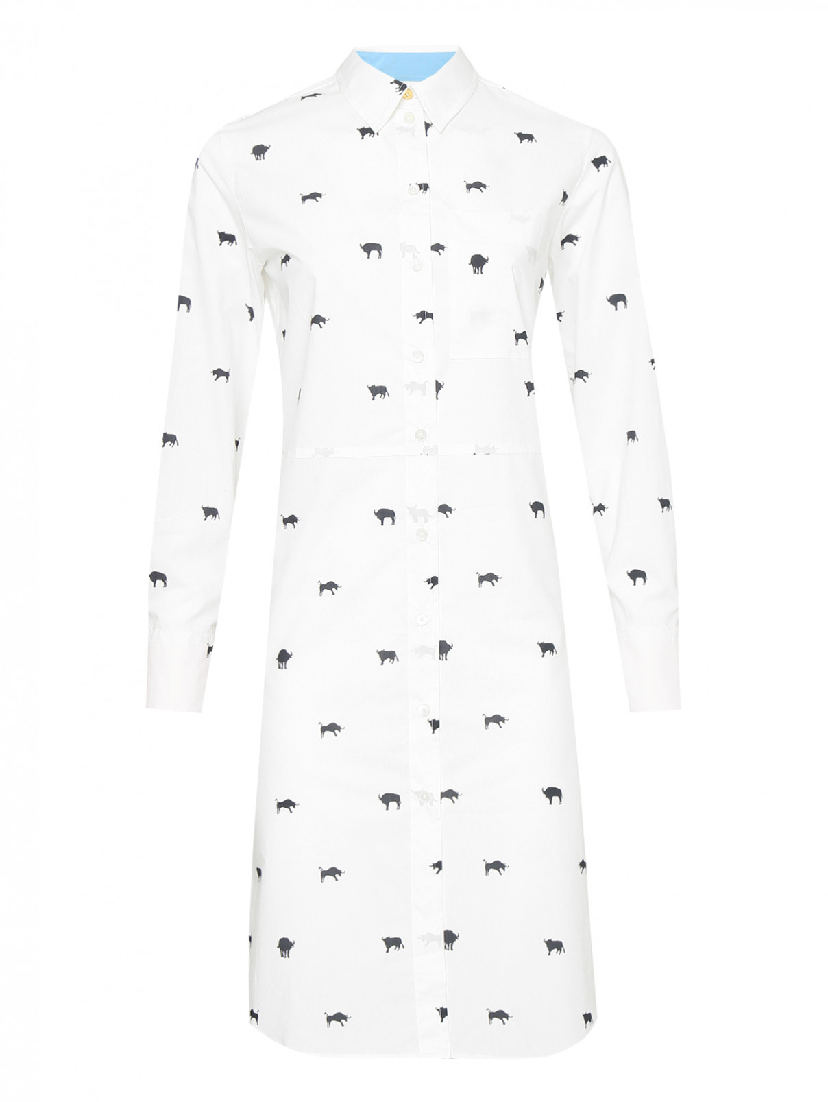 Платье-рубашка из хлопка с узором Paul Smith  –  Общий вид  – Цвет:  Белый