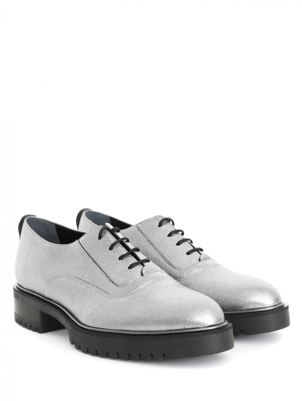 Ботинки на шнуровке из металлизированной кожи Max&Co  –  Общий вид  – Цвет:  Серый