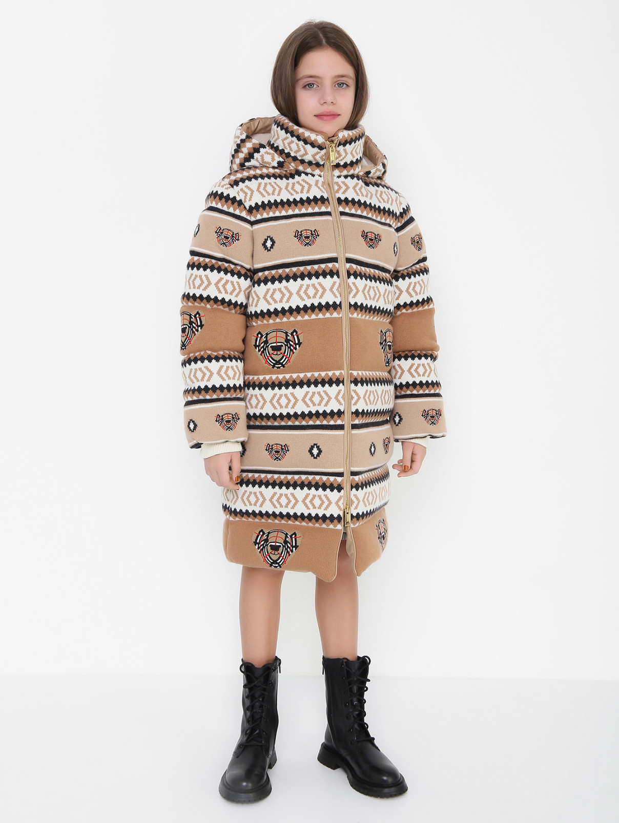 Пуховое пальто из шерсти и кашемира Burberry  –  МодельВерхНиз  – Цвет:  Узор