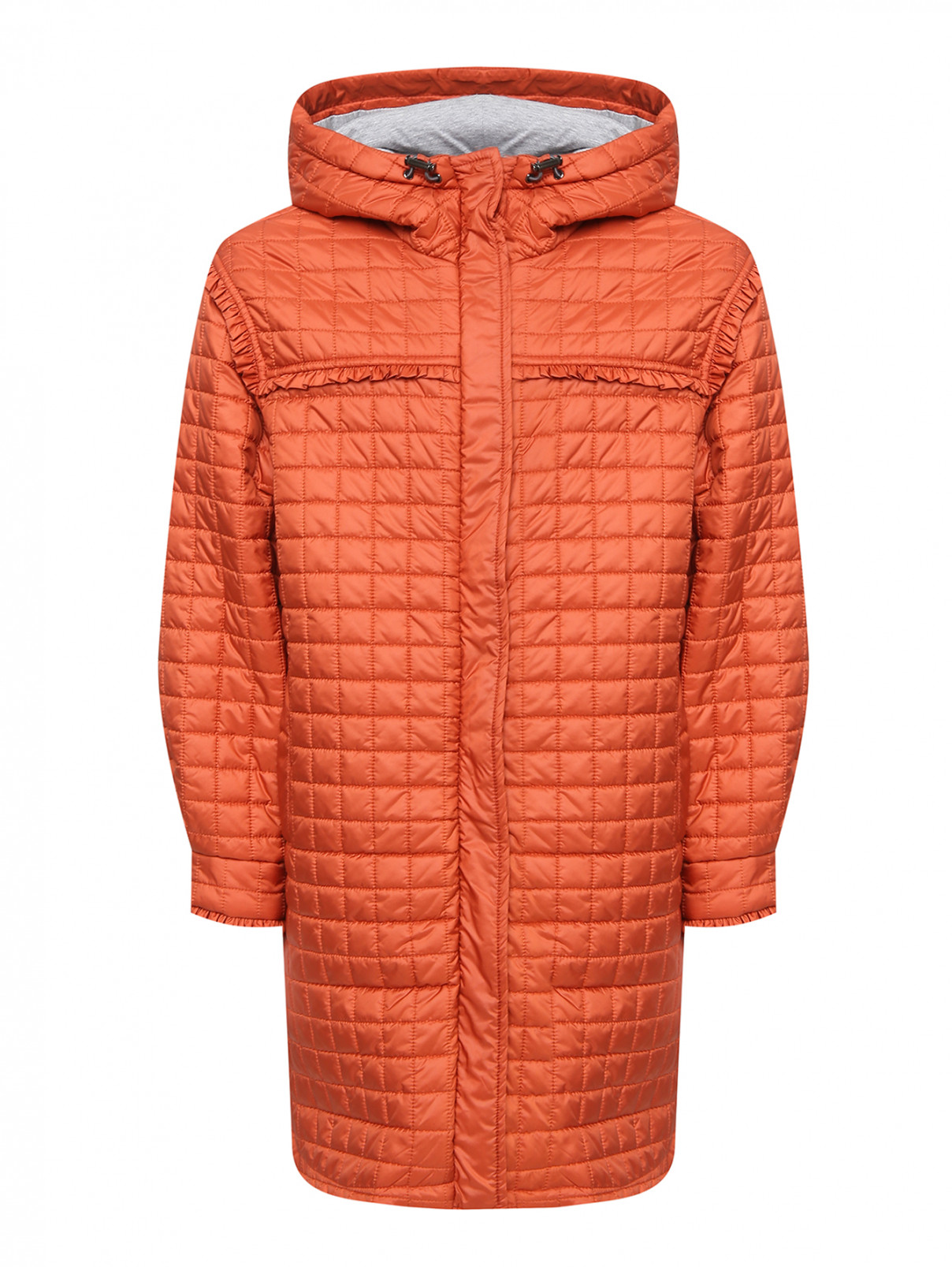 Стеганое пальто с оборками Il Gufo  –  Общий вид  – Цвет:  Оранжевый