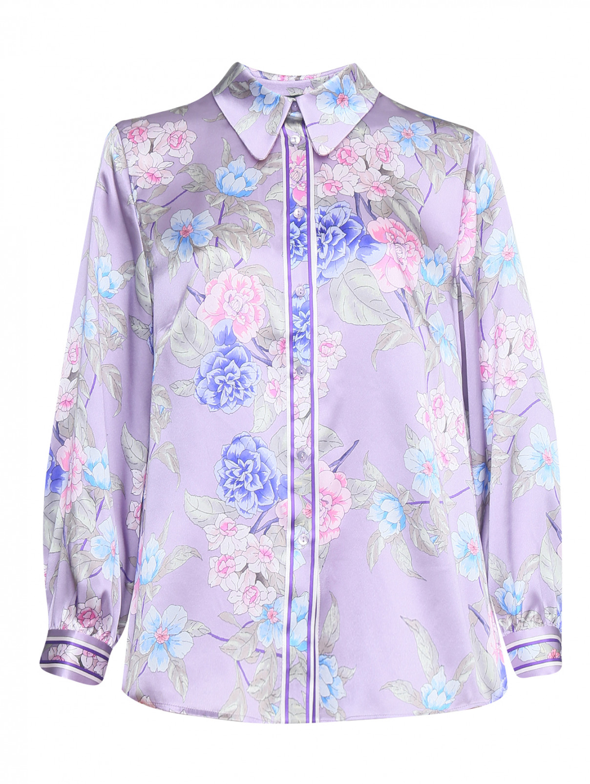 Блуза из шелка с цветочным узором Luisa Spagnoli  –  Общий вид  – Цвет:  Фиолетовый