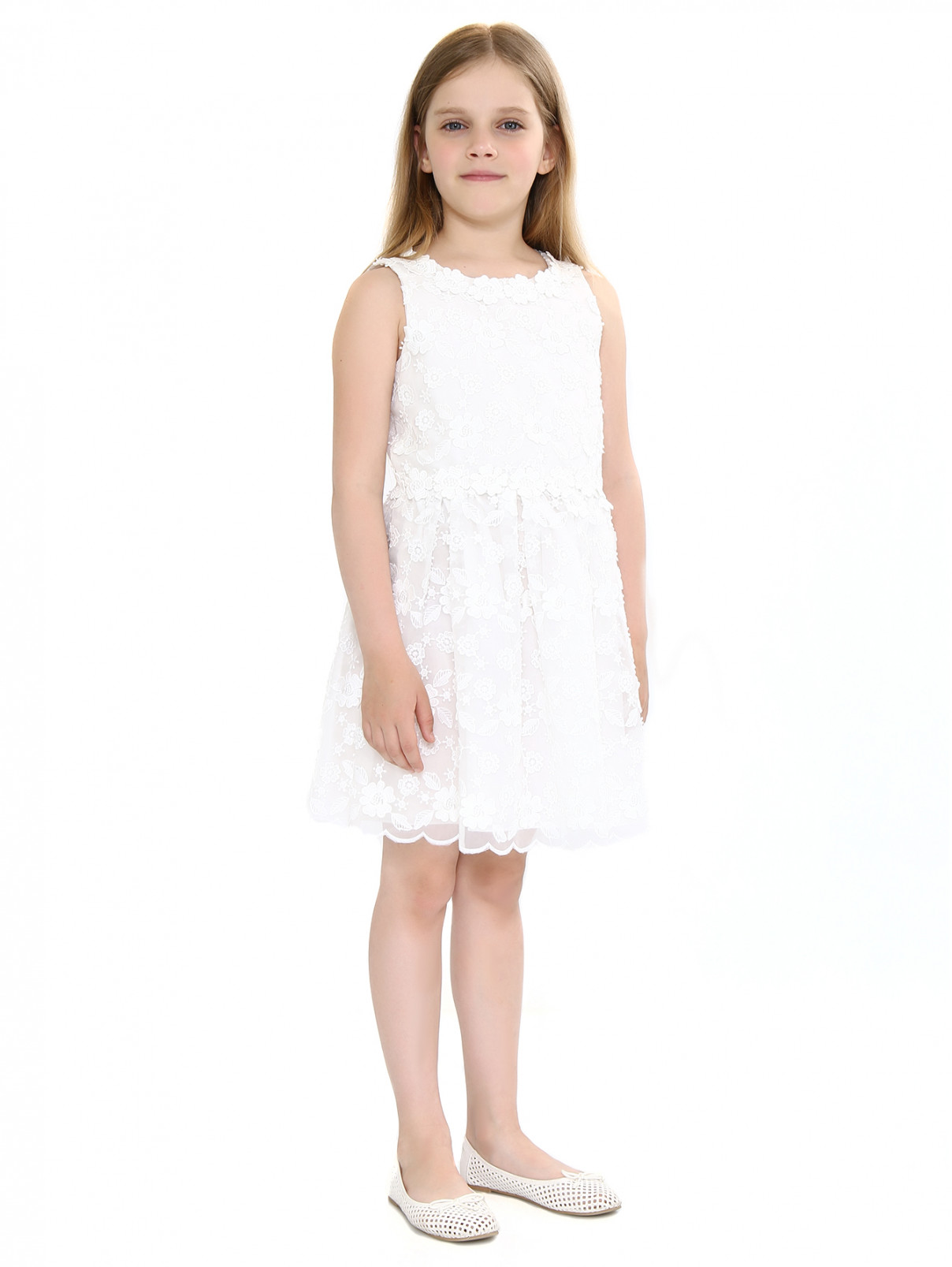 Платье из без рукавов из кружева Ermanno Scervino Junior  –  Модель Общий вид  – Цвет:  Белый