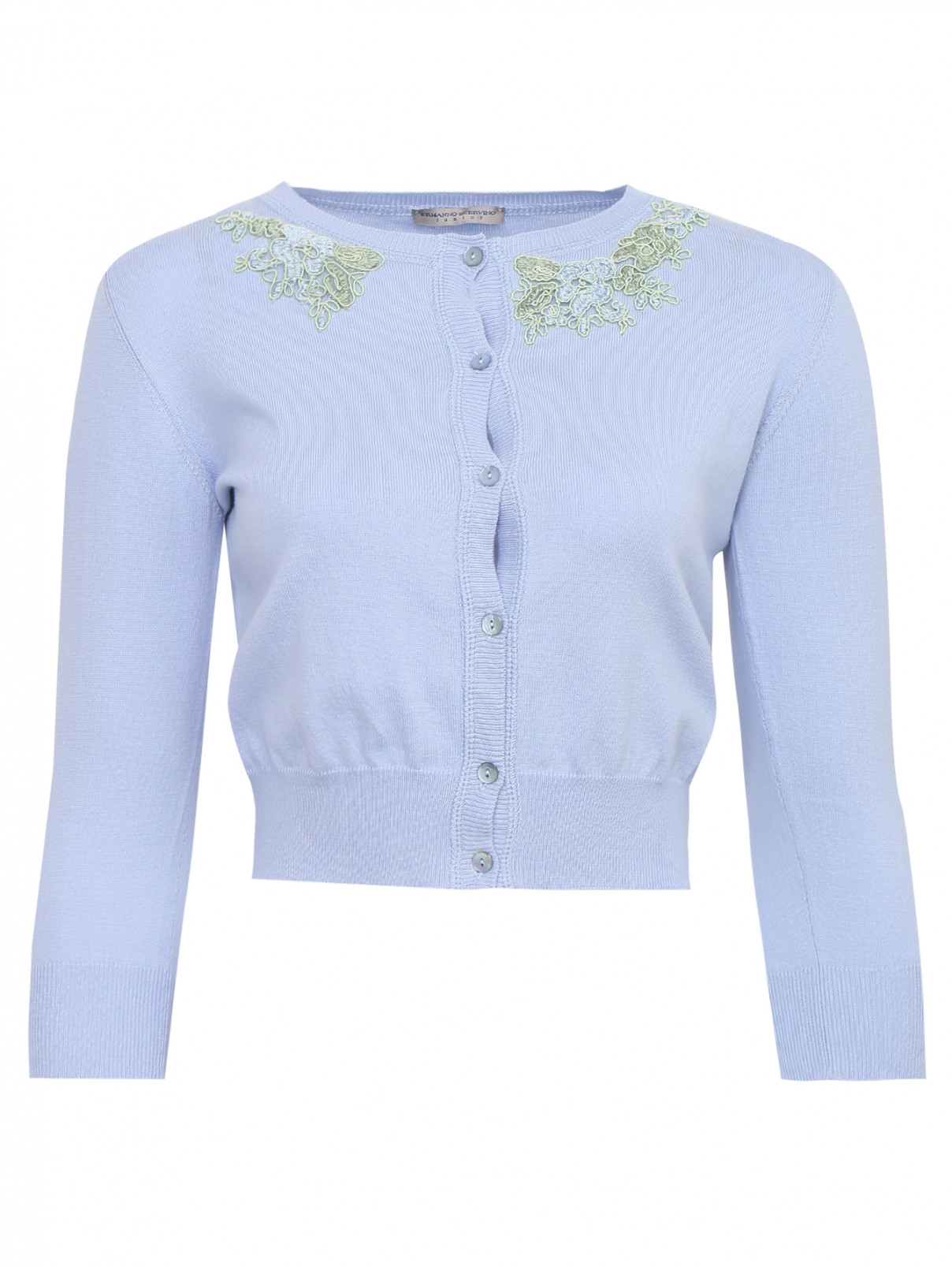 Кардиган из хлопка с вышивкой Ermanno Scervino Junior  –  Общий вид  – Цвет:  Синий