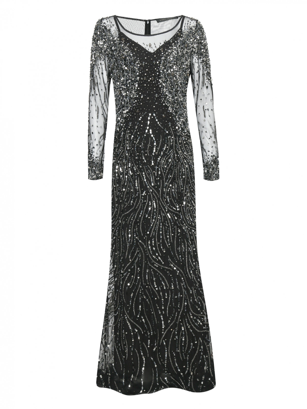 Платье-макси декорированное кристаллами и пайетками Marina Rinaldi  –  Общий вид  – Цвет:  Черный