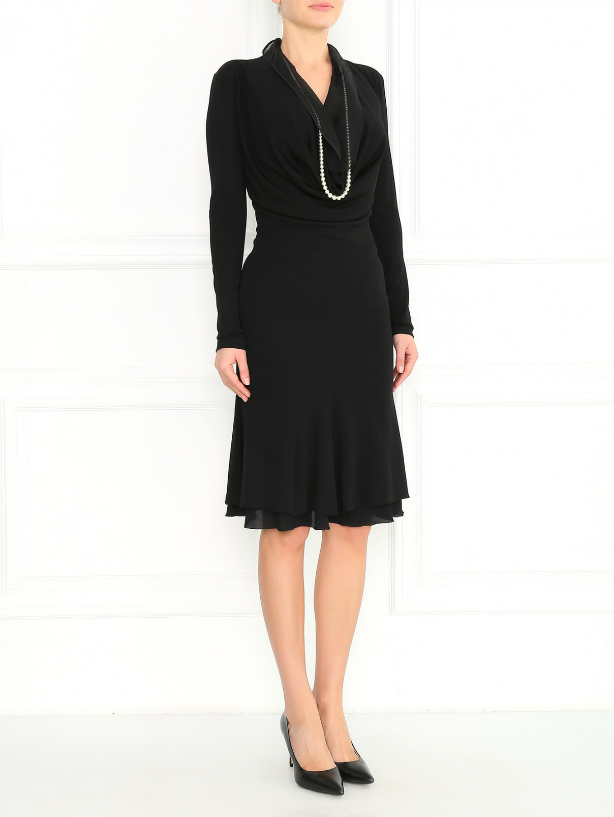 Платье-миди с декоративной отделкой Jean Paul Gaultier  –  Модель Общий вид  – Цвет:  Черный