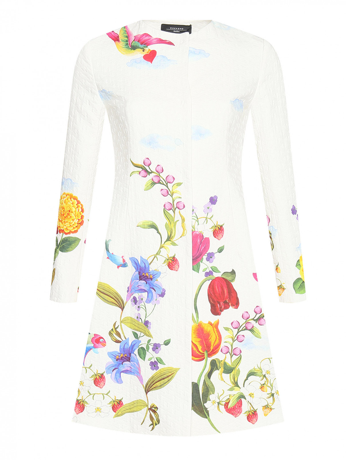 Пальто из хлопка с цветочным узором Weekend Max Mara  –  Общий вид  – Цвет:  Белый