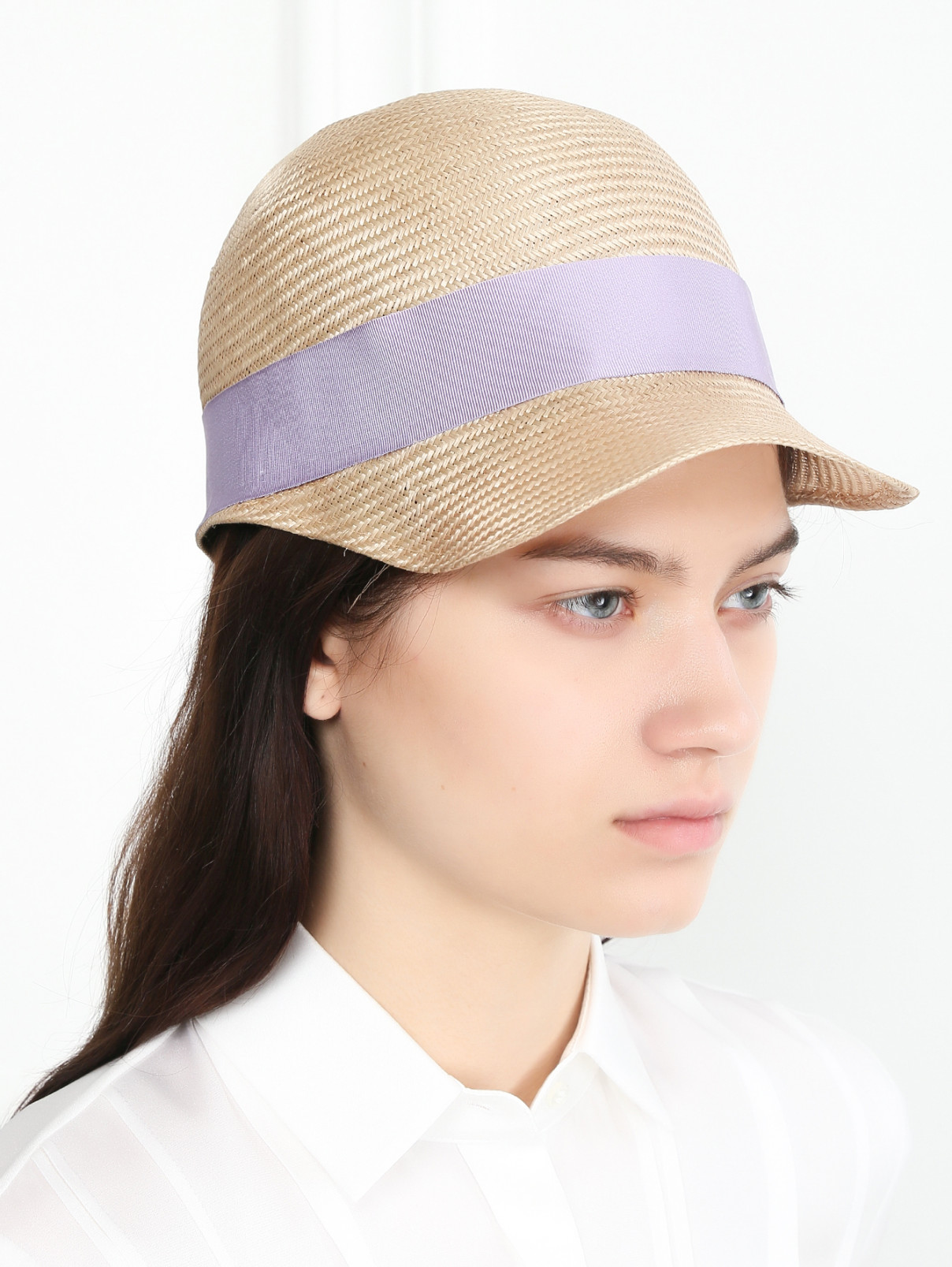 Шляпа из соломы с контрастной отделкой Federica Moretti  –  МодельОбщийВид  – Цвет:  Бежевый