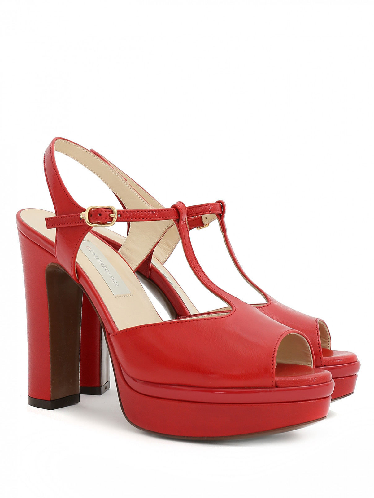 Босоножки из кожи на платформе и устойчивом каблуке L'Autre Chose  –  Общий вид  – Цвет:  Красный