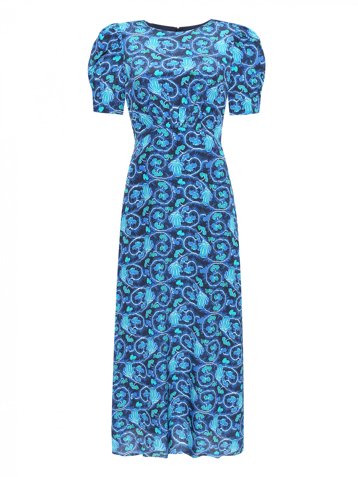 Платье из шелка с цветочным узором Saloni  –  Общий вид  – Цвет:  Синий