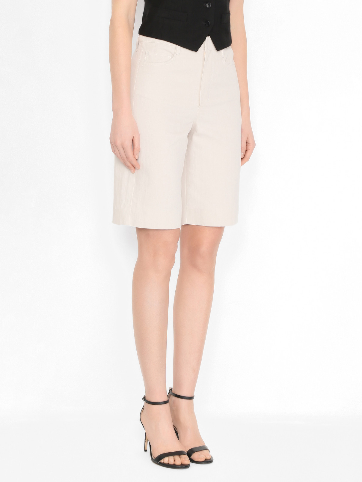 Шорты-бермуды из хлопка и льна Max Mara  –  МодельВерхНиз  – Цвет:  Бежевый