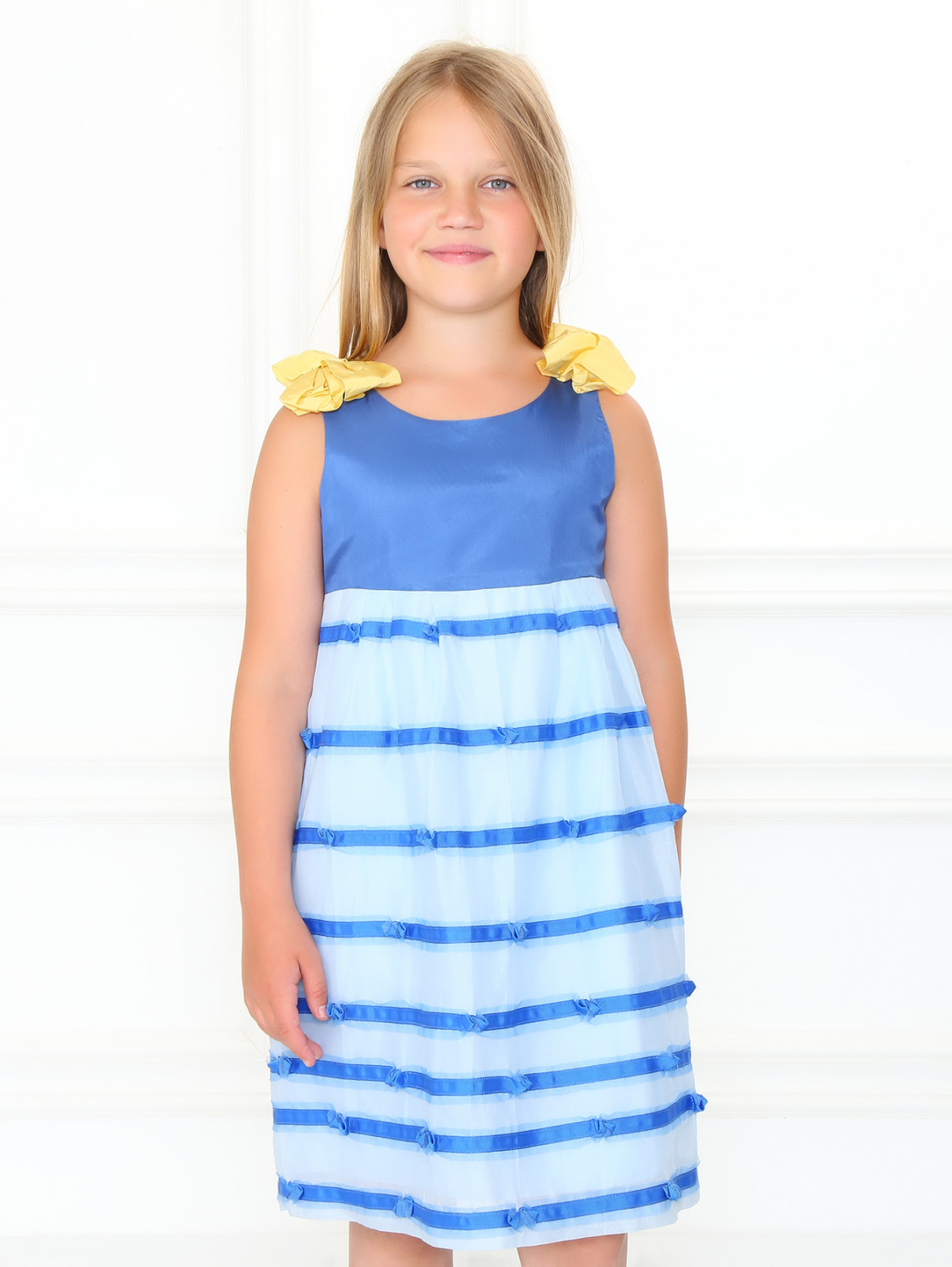 Платье из хлопка на завышенной талии MiMiSol  –  Модель Верх-Низ  – Цвет:  Синий
