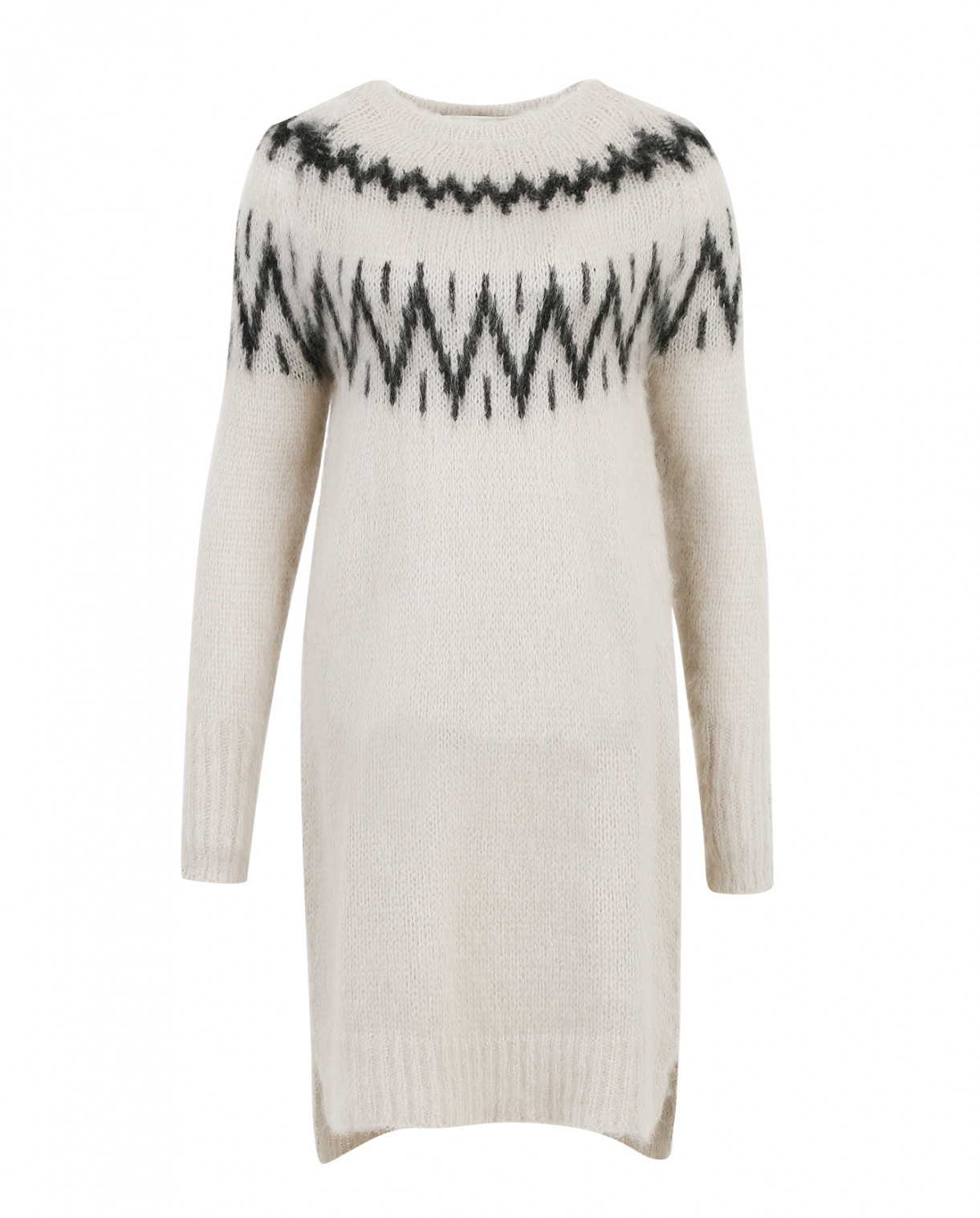 Удлиненный свитер из шерсти и мохера с узором Merсi  –  Общий вид  – Цвет:  Белый