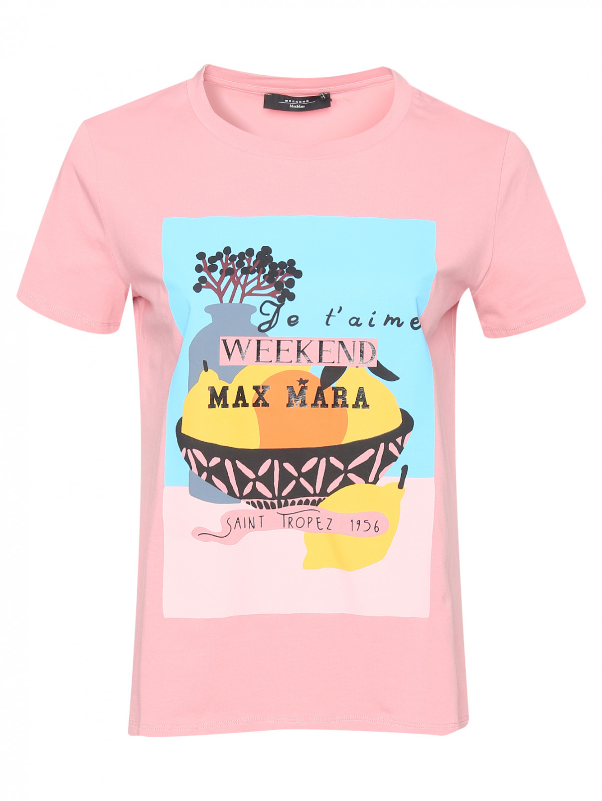 Футболка из хлопка с принтом Weekend Max Mara  –  Общий вид  – Цвет:  Розовый