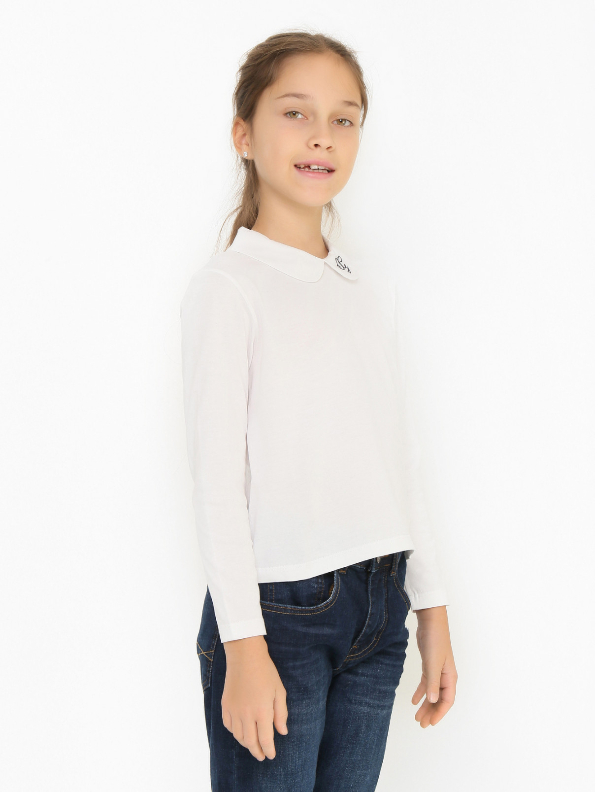 Трикотажная блуза с отложным воротником Dolce & Gabbana  –  МодельВерхНиз  – Цвет:  Белый