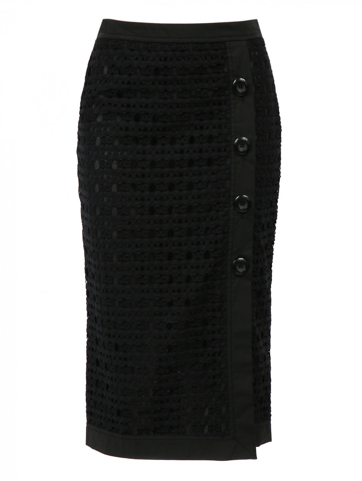 Юбка - карандаш из перфорированной ткани  декорированная пуговицами Moschino Boutique  –  Общий вид  – Цвет:  Черный