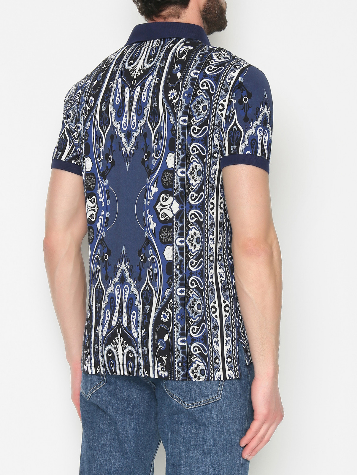 Поло из хлопка с узором Etro  –  МодельВерхНиз1  – Цвет:  Синий