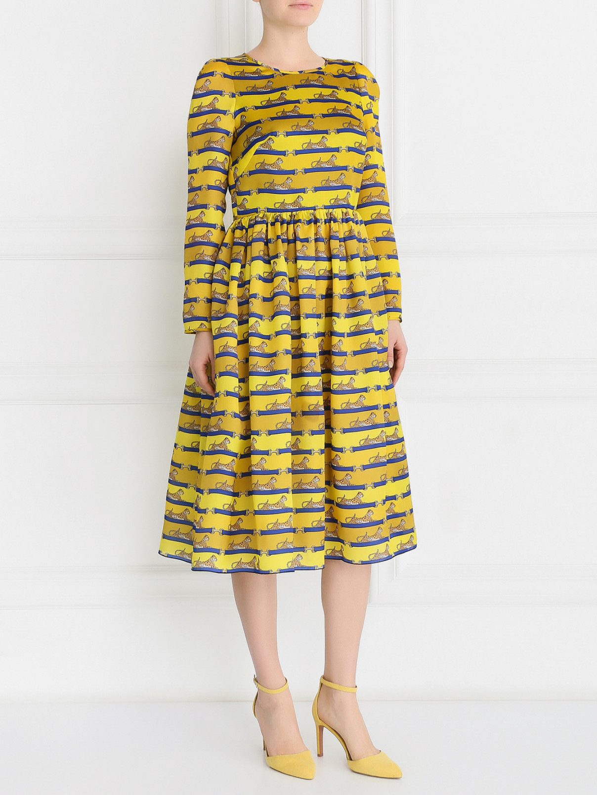 Платье-миди из шелка с узором Mary Katrantzou  –  Модель Общий вид  – Цвет:  Узор