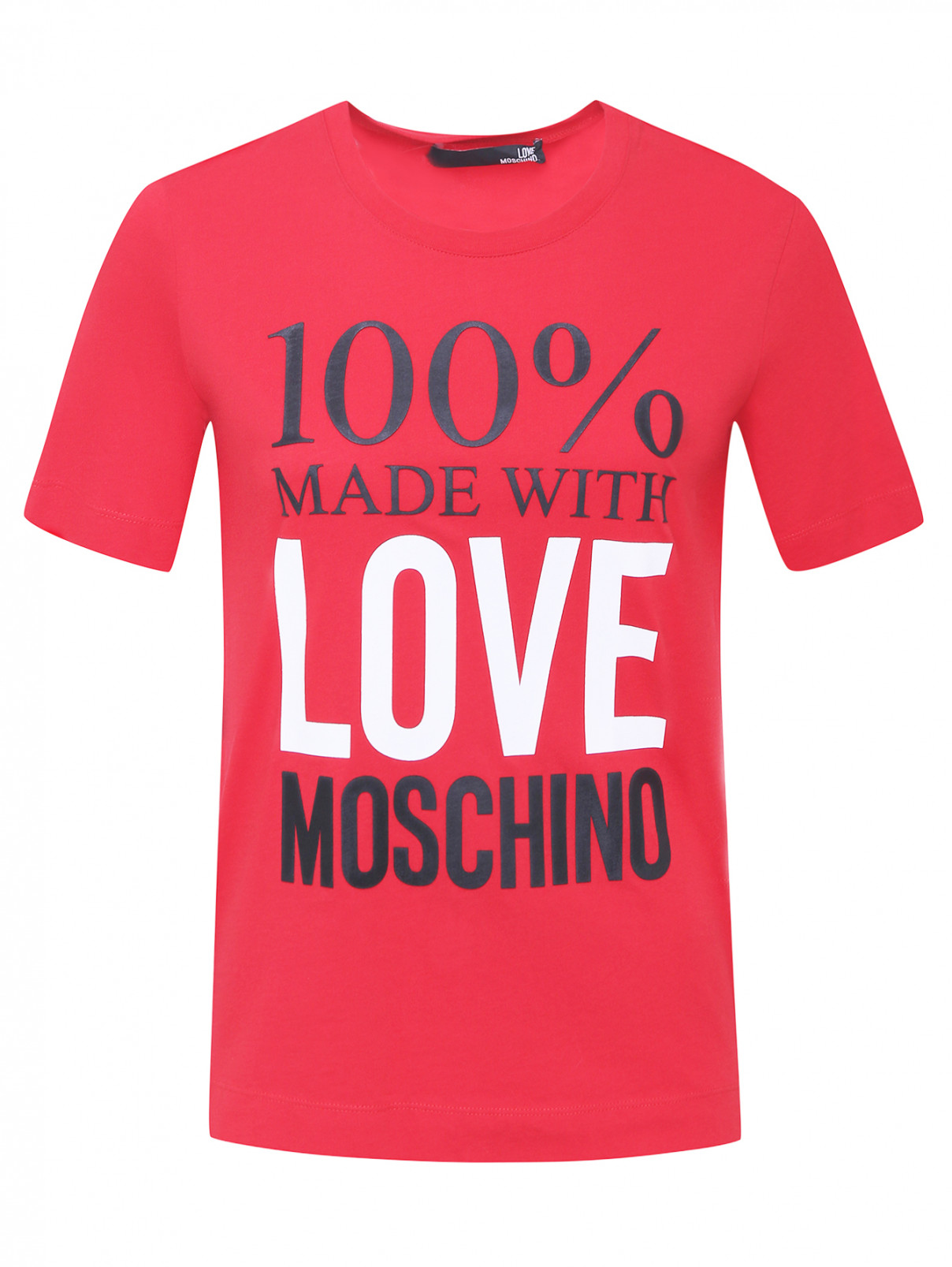 Футболка хлопковая с объемным принтом Moschino Love  –  Общий вид  – Цвет:  Красный