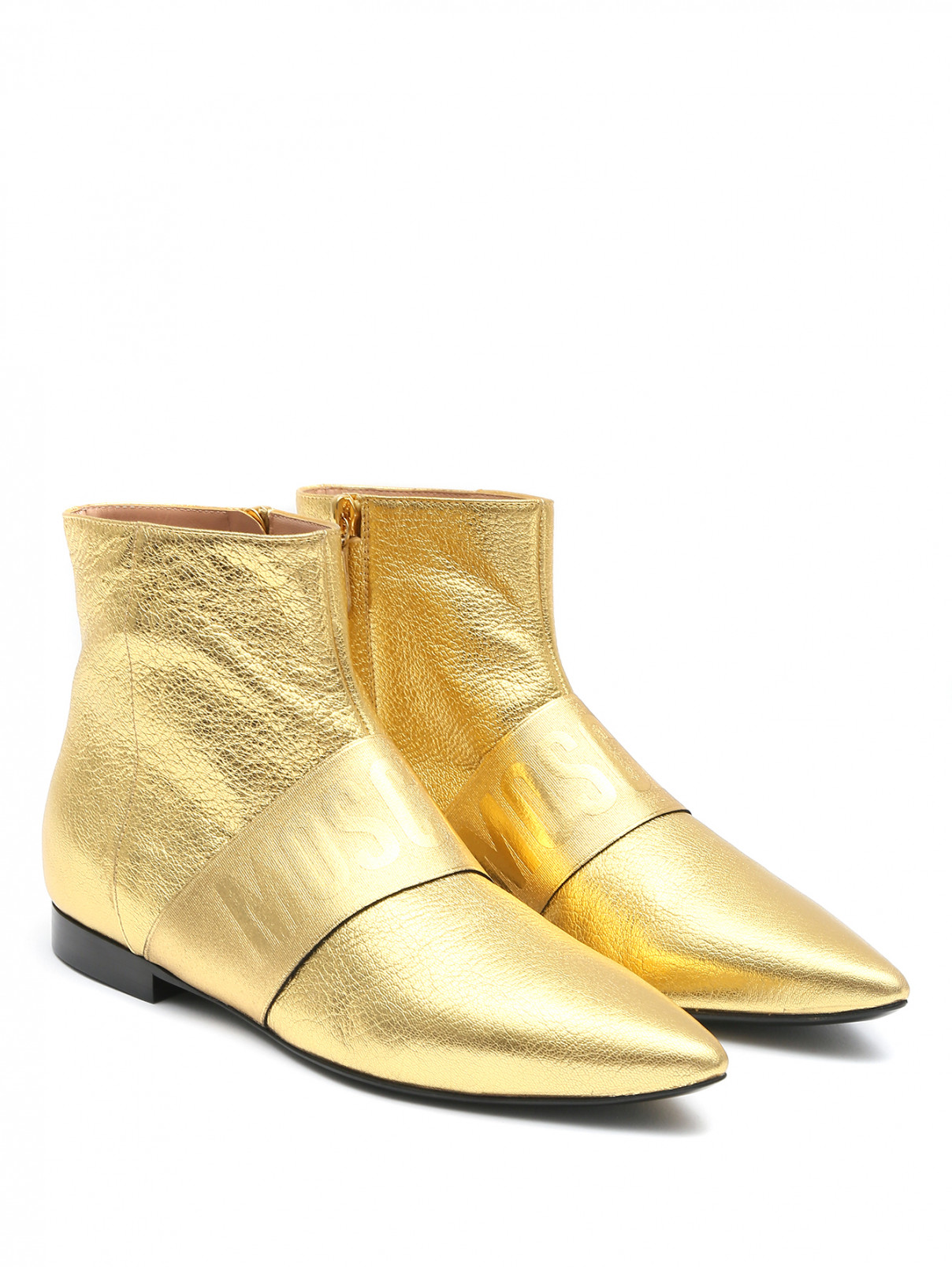 Ботинки из кожи с логотипом Moschino  –  Общий вид  – Цвет:  Золотой