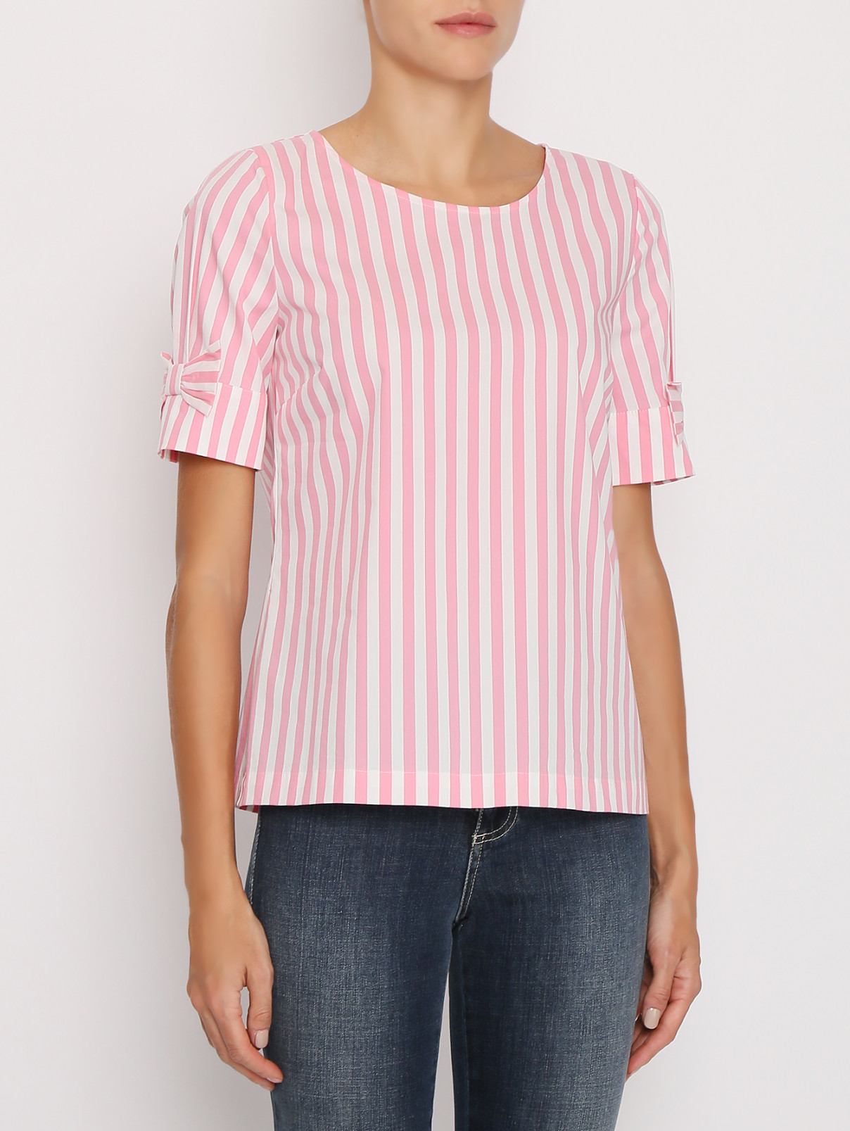 Блуза из смесового хлопка с узором "полоска" Comma  –  МодельВерхНиз  – Цвет:  Розовый